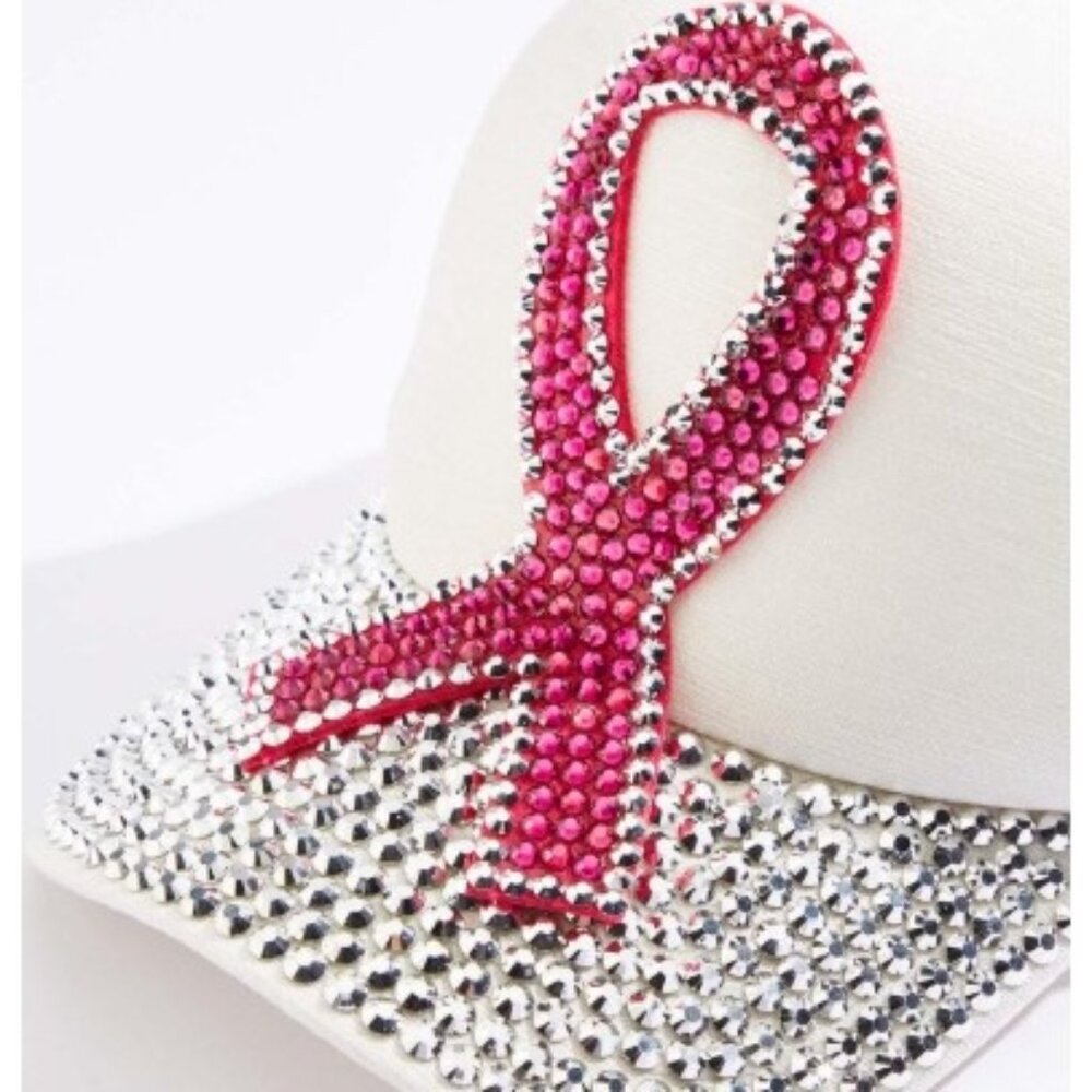 SEALED🎀Breast Cancer Awareness Rhinestone Ribbon Baseball Hat – White - Picture 2 of 8